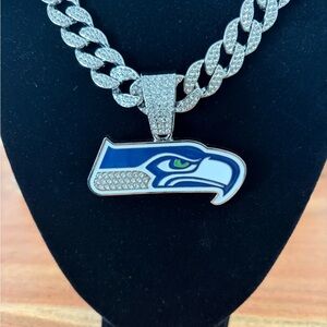 Iced out Seattle Seahawks Pendant Necklace Silver Tone